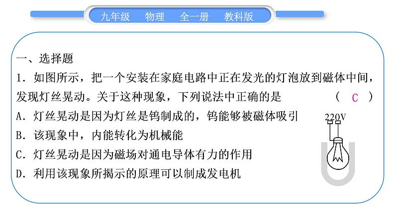 教科版九年级物理全册第八章电磁相互作用及应用综合练习(7.3~8.3)习题课件02