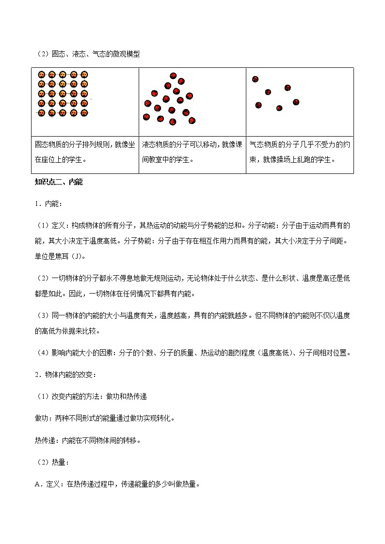 人教版物理九年级全册考点大串讲 专题01 内能(知识梳理+专题过关)(含解析)02