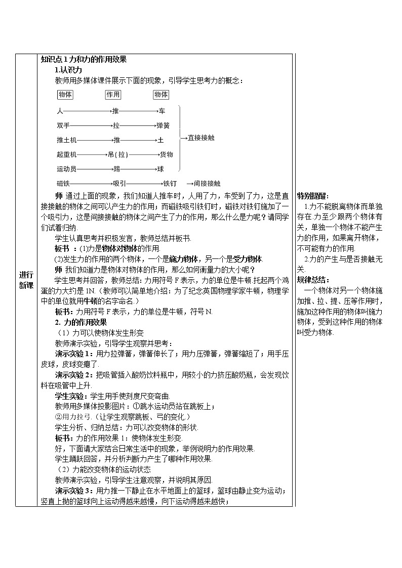 人教版初中物理八年级下册 第七章 第1节 力 教案+学案+课件03