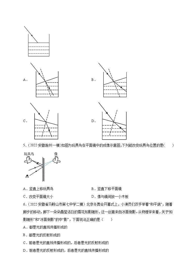 专题02 光现象--5年(2018-2022)中考1年模拟物理分项汇编(安徽专用)(原卷版)第3页