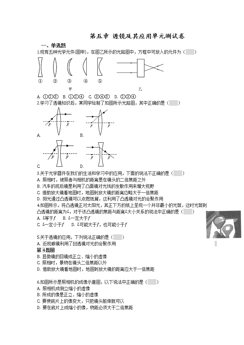 人教版八年級(jí)上冊(cè)物理第五章透鏡及其應(yīng)用單元測(cè)試卷第1頁(yè)