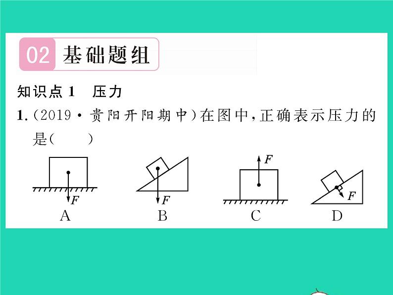 2022八年级物理全册第八章压强第一节压力的作用效果第1课时认识压强习题课件新版沪科版第3页