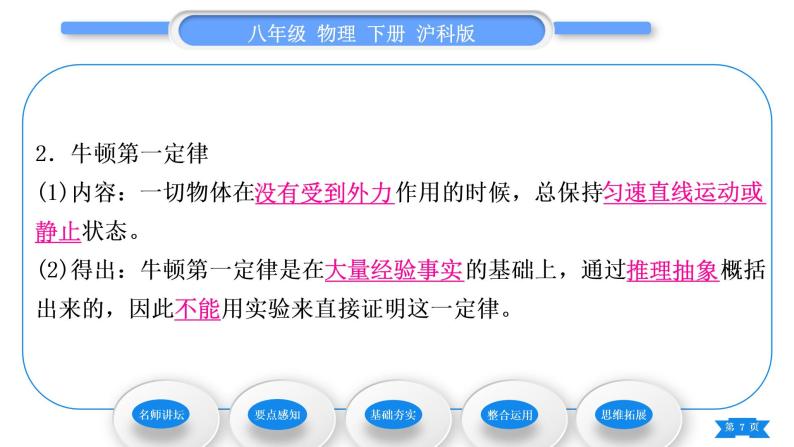 沪科版八年级物理下第七章力与运动第一节科学探究：牛顿第一定律第1课时牛顿第一定律习题课件07