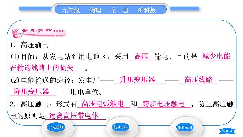 沪科版九年级物理第十八章电能从哪里来第三节电能的输送习题课件02