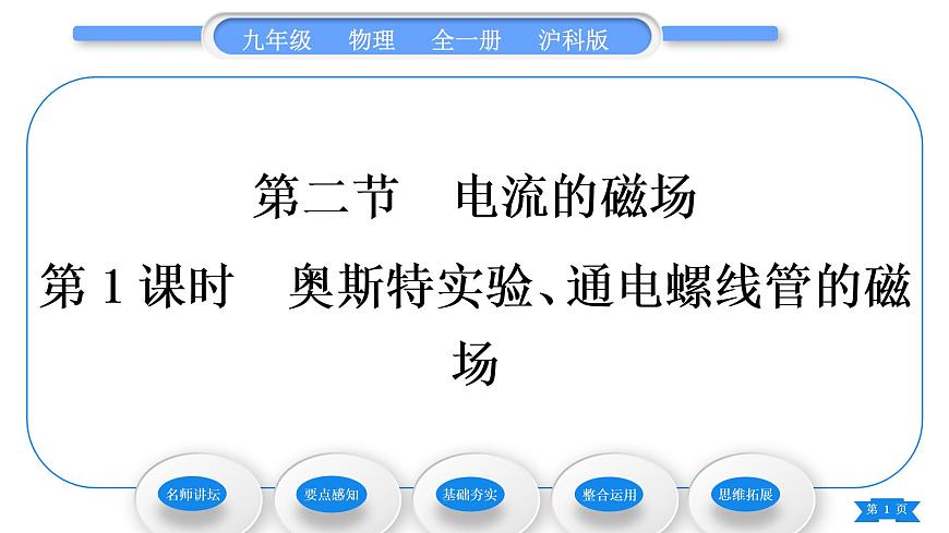 滬科版九年級(jí)物理第十七章從指南針到磁浮列車第二節(jié)電流的磁場(chǎng)第1課時(shí)奧斯特實(shí)驗(yàn)、通電螺線管的磁場(chǎng)習(xí)題課件第1頁(yè)