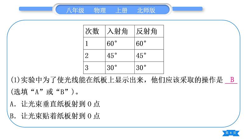 北师大版八年级物理上第五章光现象实验专题习题课件08