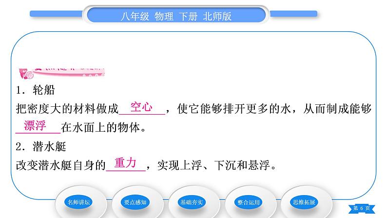 北师大版八年级物理下第八章压强与浮力六、物体的浮沉条件第2课时物体浮沉条件的应用习题课件第6页