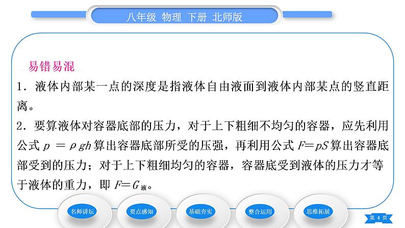 北师大版八年级物理下第八章压强与浮力二、液体内部的压强 三、连通器习题课件第4页