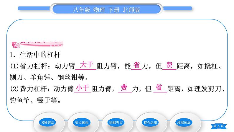 北师大版八年级物理下第九章机械和功一、杠杆第2课时杠杆的分类及应用习题课件06