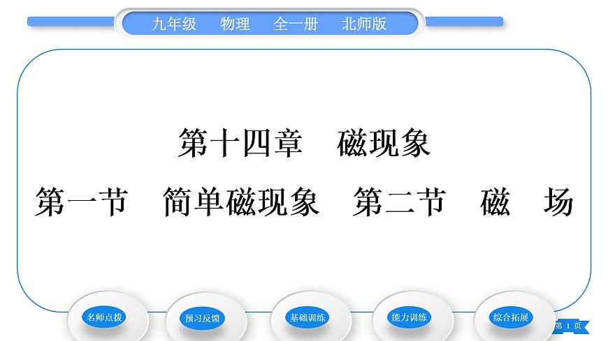北師大版九年級物理第十四章磁現(xiàn)象第一節(jié)簡單磁現(xiàn)象第二節(jié)磁場習(xí)題課件第1頁