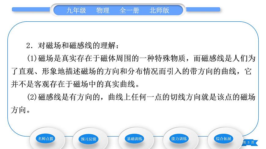 北師大版九年級物理第十四章磁現(xiàn)象第一節(jié)簡單磁現(xiàn)象第二節(jié)磁場習(xí)題課件第3頁