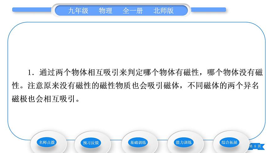 北師大版九年級物理第十四章磁現(xiàn)象第一節(jié)簡單磁現(xiàn)象第二節(jié)磁場習(xí)題課件第5頁