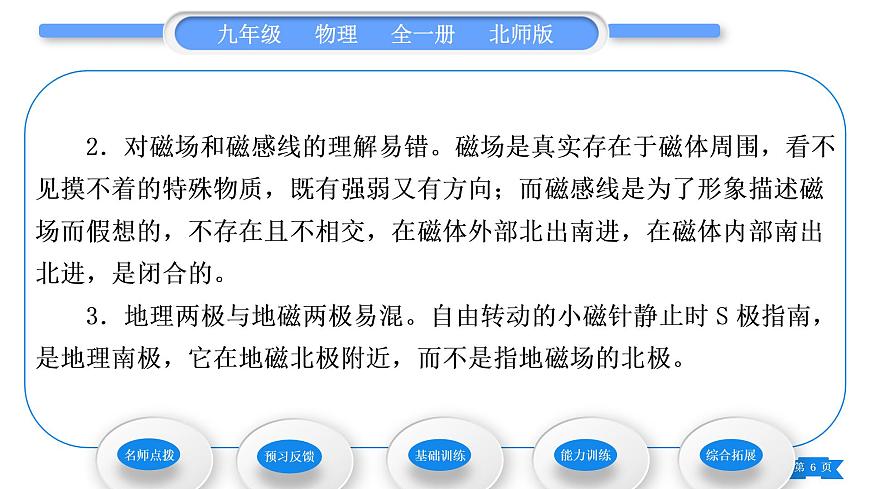 北師大版九年級物理第十四章磁現(xiàn)象第一節(jié)簡單磁現(xiàn)象第二節(jié)磁場習(xí)題課件第6頁
