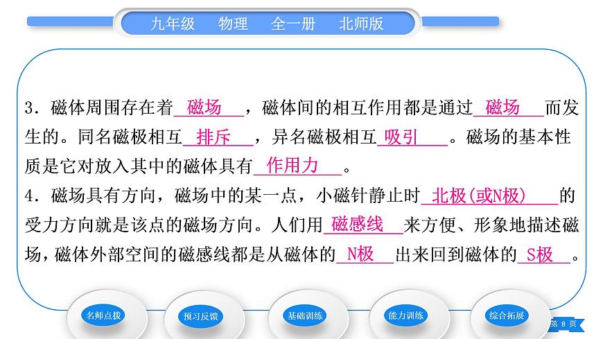 北師大版九年級物理第十四章磁現(xiàn)象第一節(jié)簡單磁現(xiàn)象第二節(jié)磁場習(xí)題課件第8頁