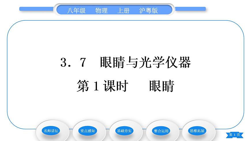 粵滬版八年級物理上第三章光和眼睛3.7眼睛與光學(xué)儀器第1課時眼睛習(xí)題課件第1頁