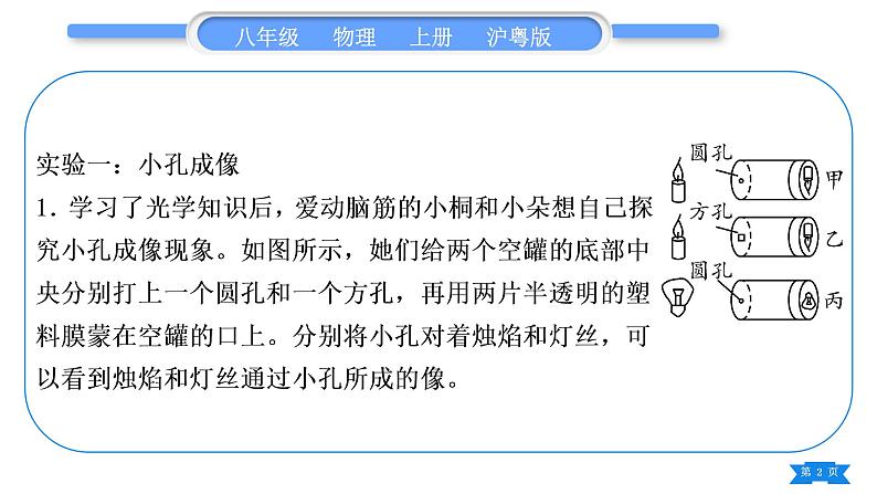 粤沪版八年级物理上第三章光和眼睛实验专题习题课件第2页