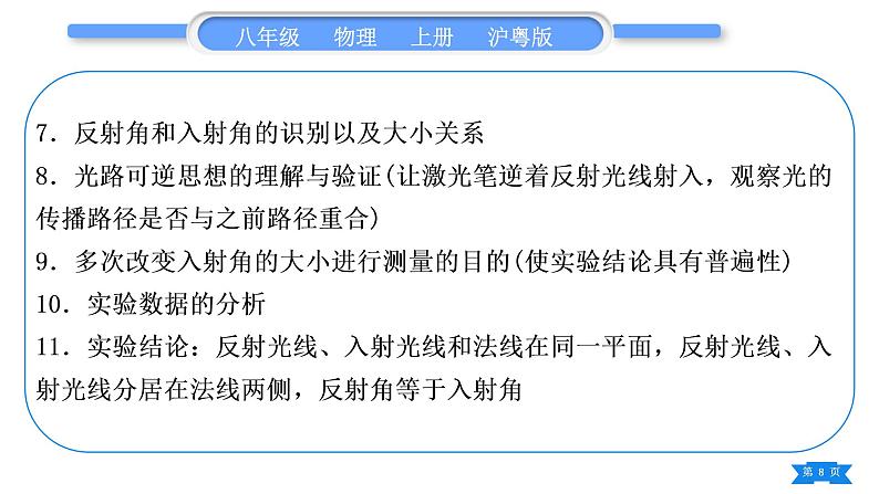 粤沪版八年级物理上第三章光和眼睛实验专题习题课件第8页