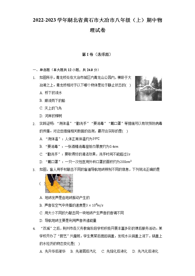 2022-2023学年湖北省黄石市大冶市八年级(上)期中物理试卷(含解析)01