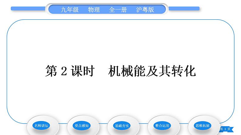 粤沪版九年级物理第十一章机械功与机械能11.4认识动能和势能第2课时机械能及其转化习题课件第1页
