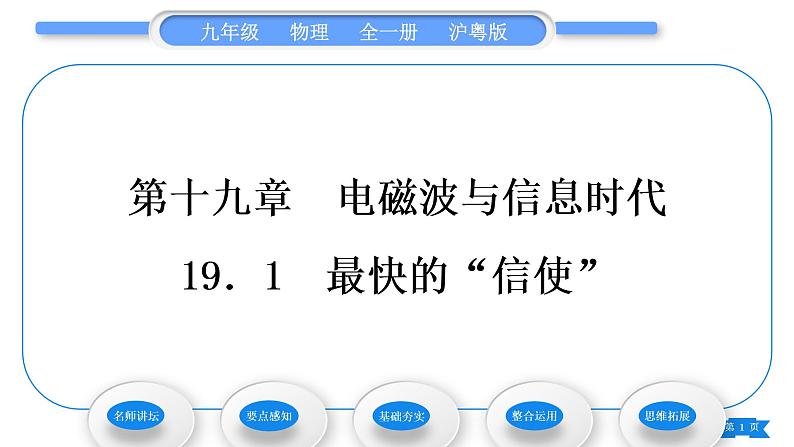 粤沪版九年级物理第十九章电磁波与信息时代19.1最快的“信使”习题课件第1页