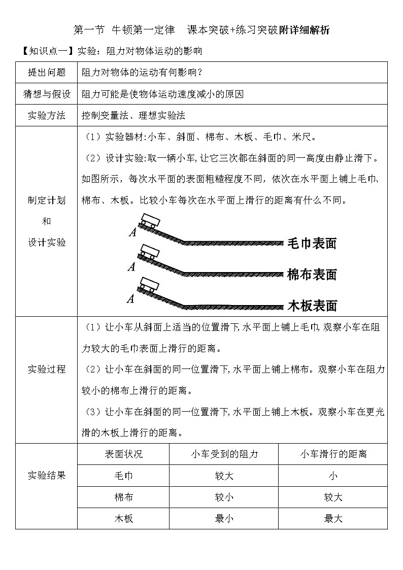 第八章 第一节 牛顿第一定律 课本突破 练习突破-2023年备战中考物理力学题库 附详细解析第1页