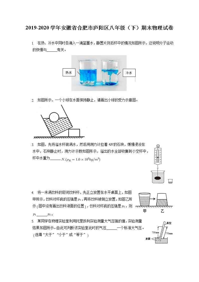 安徽省合肥市庐阳区2019-2020学年八年级下学期期末物理试题第1页