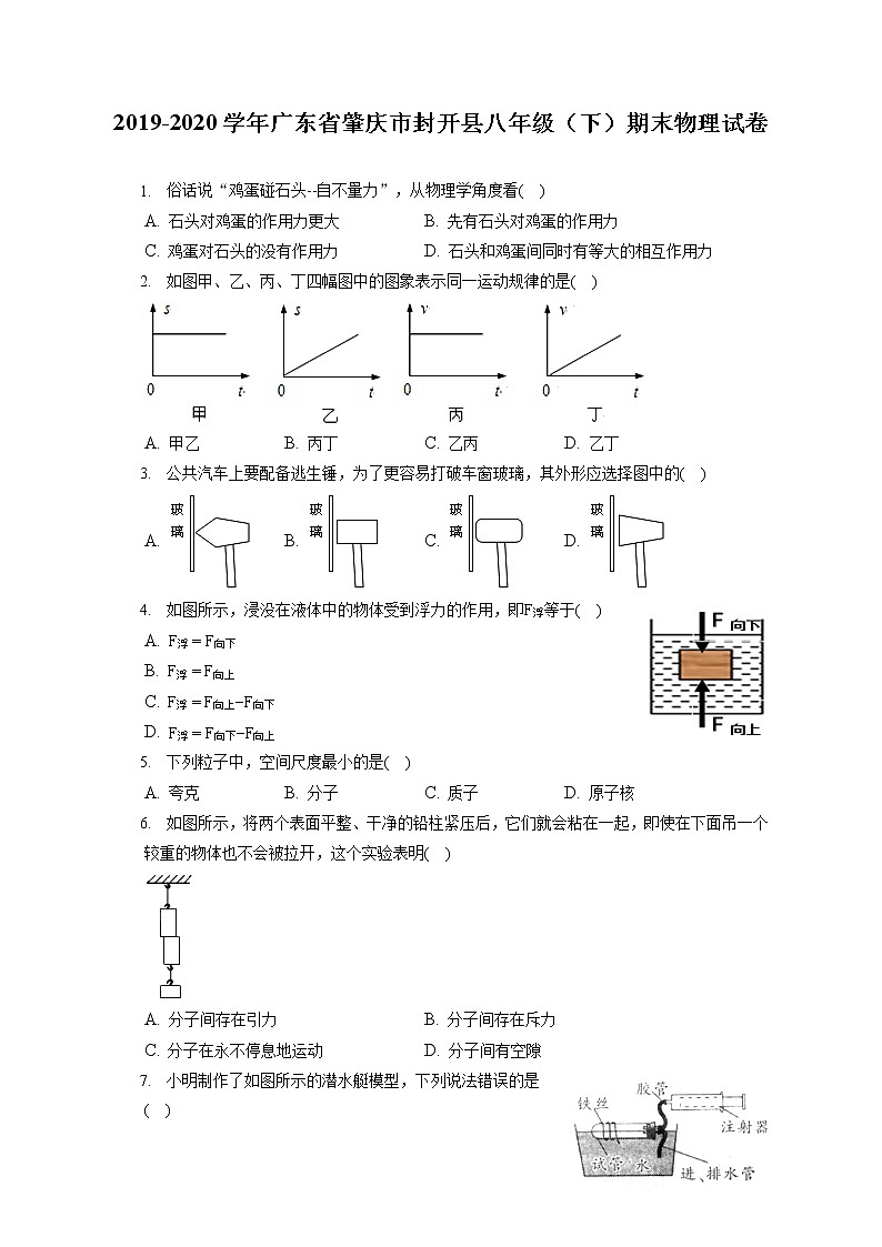 广东省肇庆市封开县2019-2020学年八年级下学期期末物理试题第1页