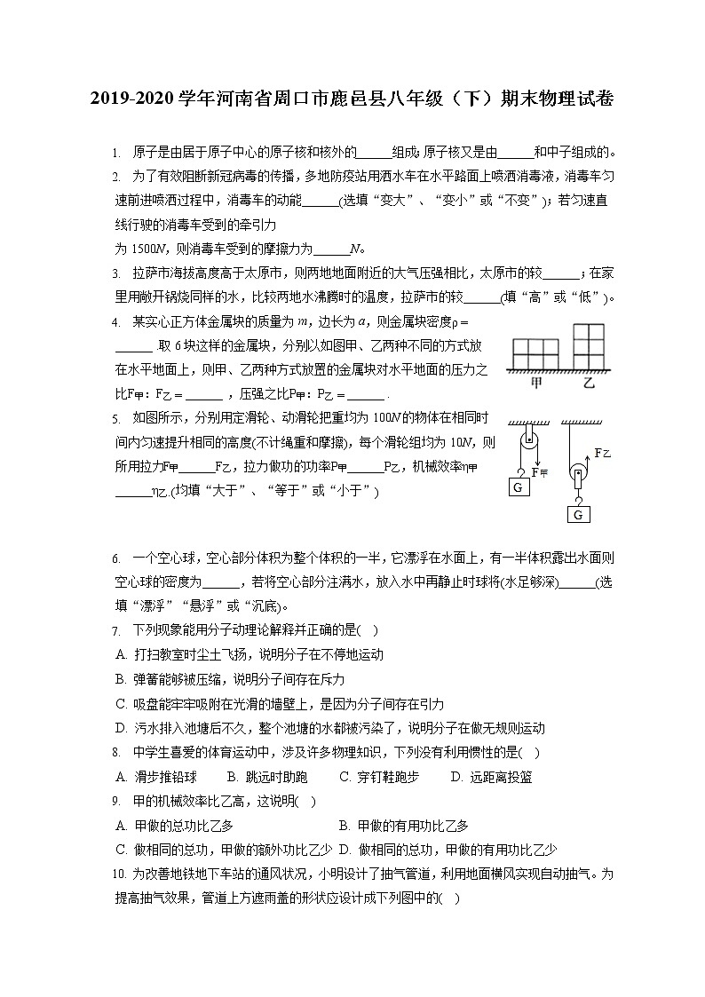 河南省周口市鹿邑县2019-2020学年八年级下学期期末物理试题第1页