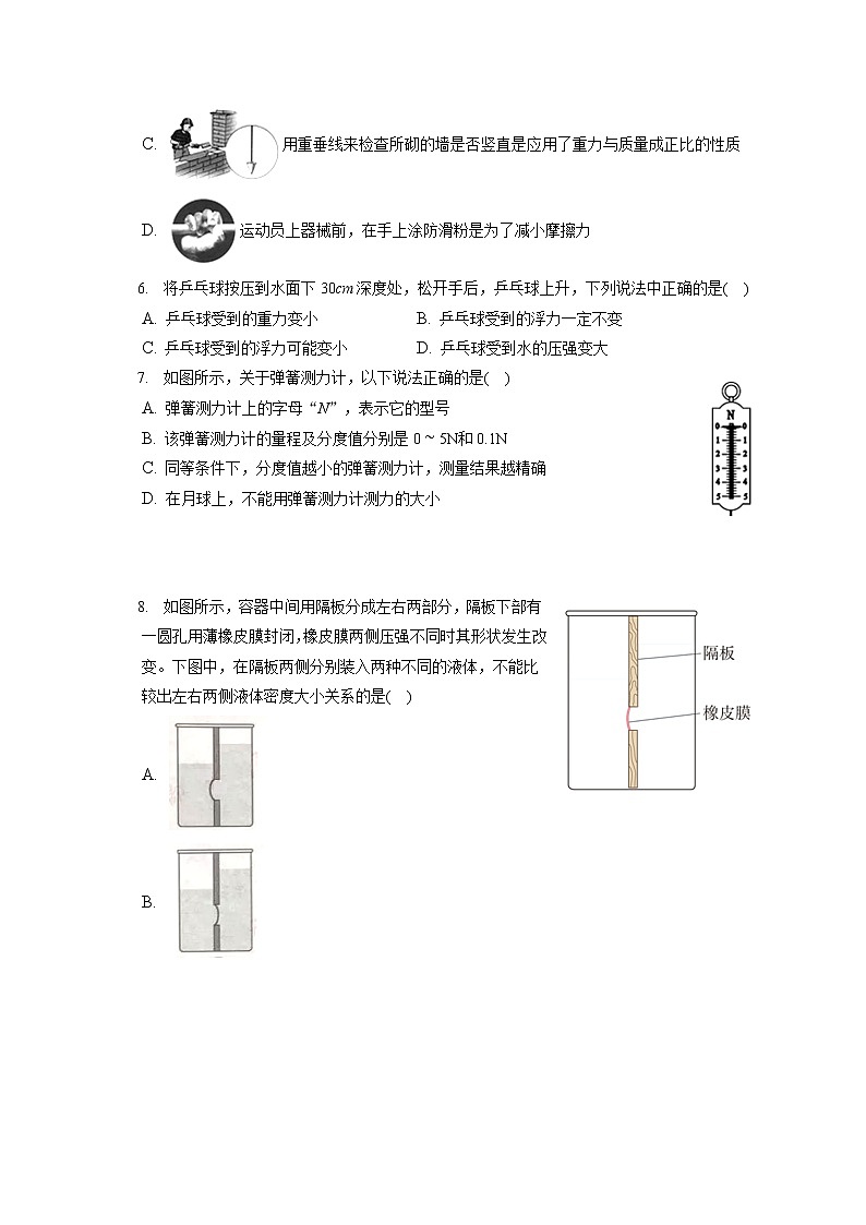 湖北省天门市2019-2020学年八年级下学期期末物理试题第2页