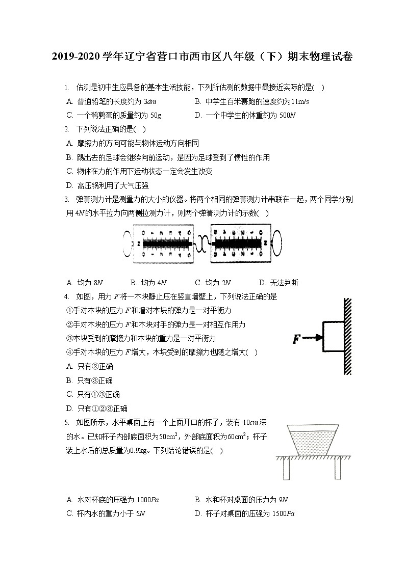 辽宁省营口市西市区2019-2020学年八年级下学期期末物理试题第1页