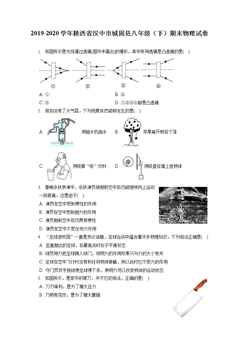 陕西省汉中市城固县2019-2020学年八年级下学期期末物理试题第1页