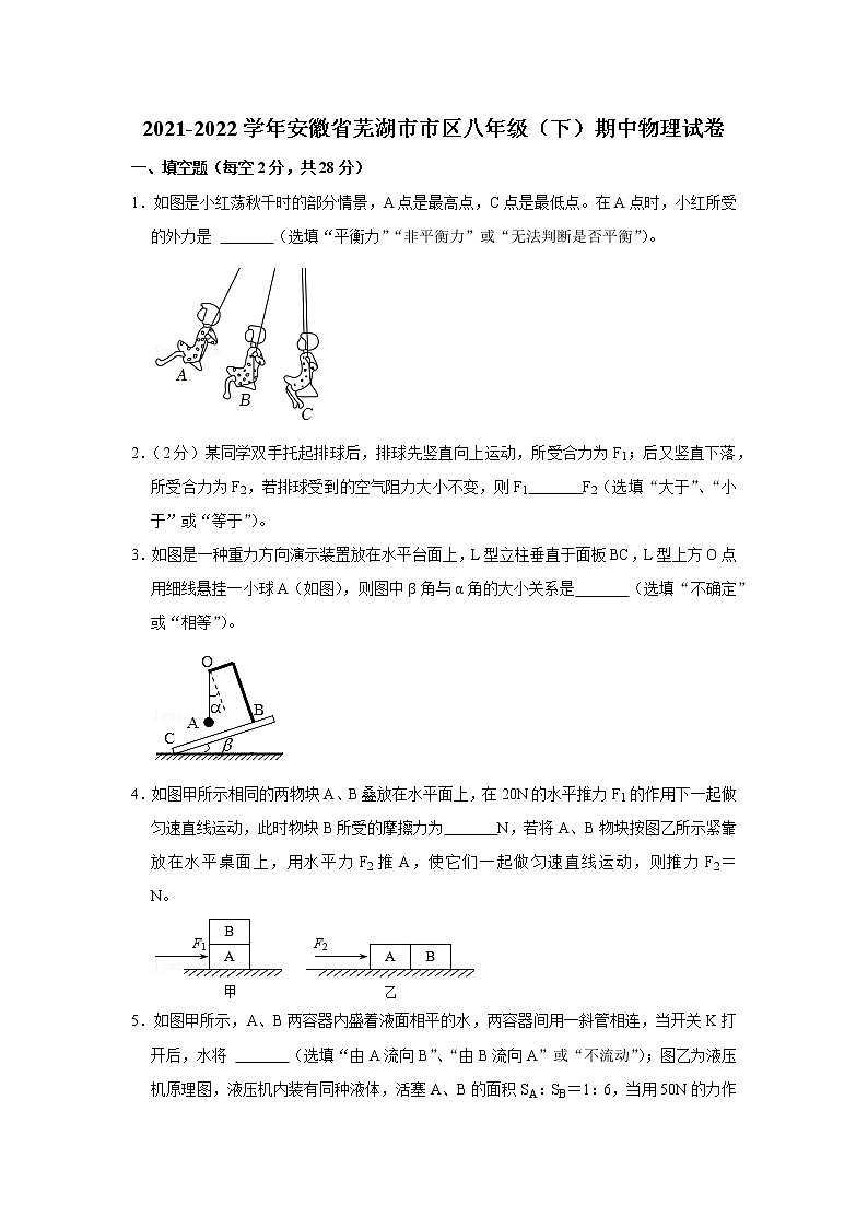 安徽省芜湖市市区2021-2022学年八年级下学期期中物理试题第1页