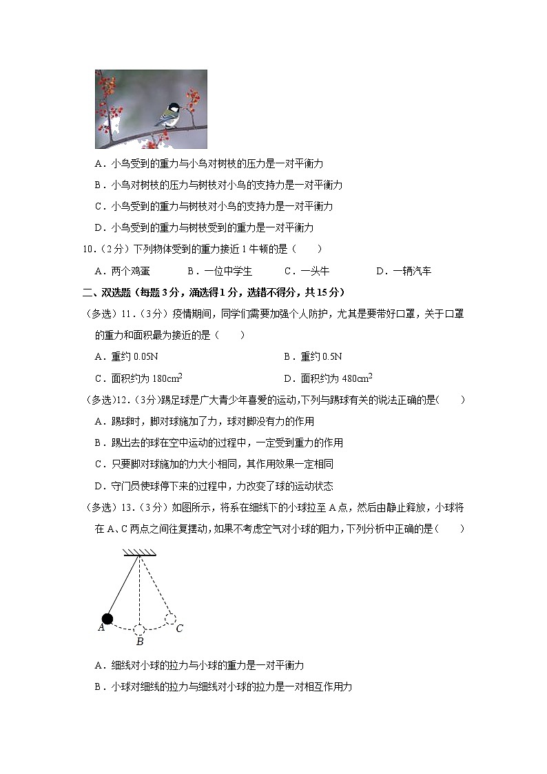 广东省深圳市部分学校2021-2022学年八年级下学期期中物理试题(A卷)第3页