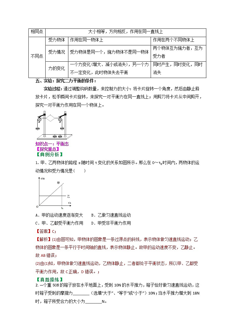 苏科版物理八年级下册同步教案-9.1 二力平衡(解析版)第2页