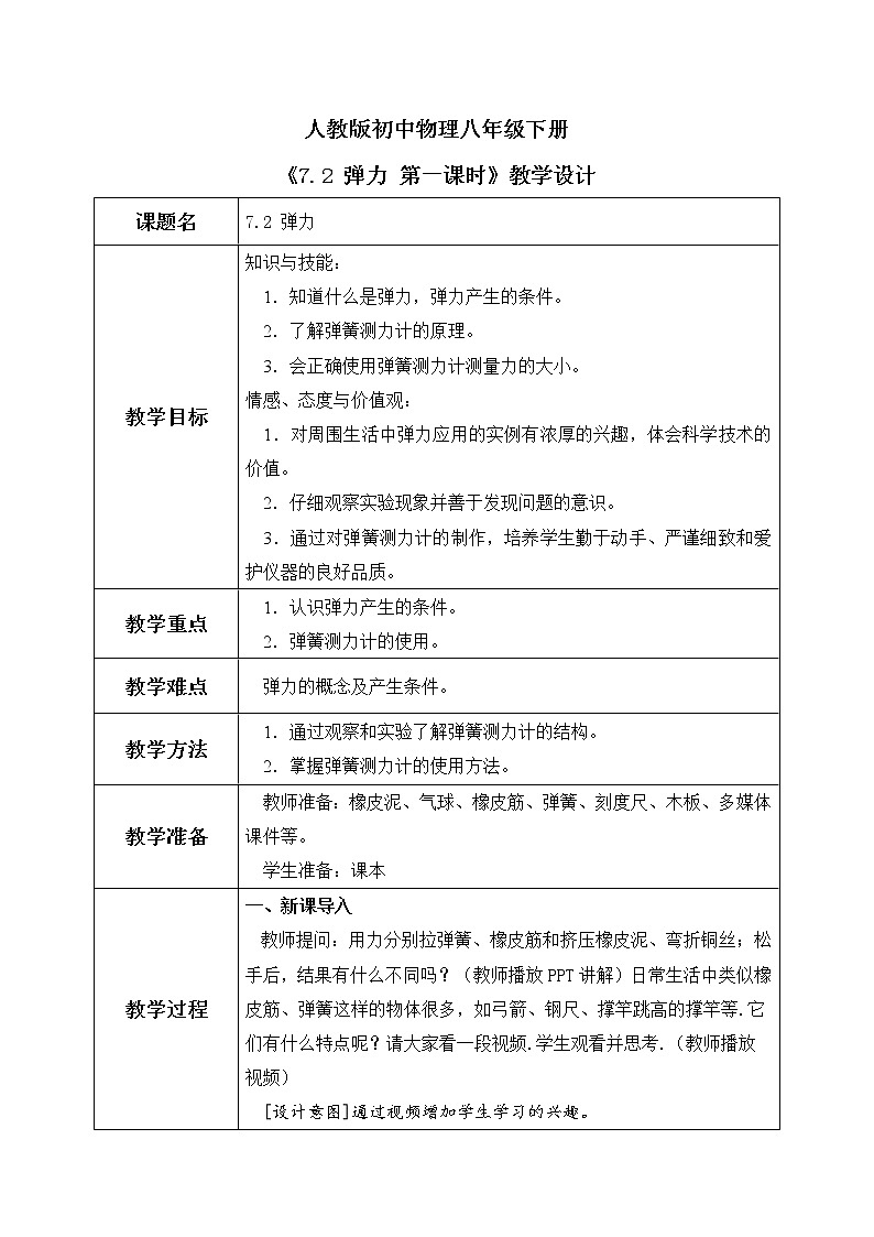 7.2 弹力 课件+素材 人教版八年级下册精品同步资料(送教案练习)01