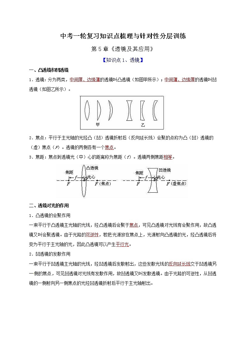 初中物理中考复习 第5章 透镜及其应用(解析版) 试卷01