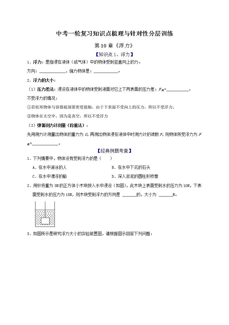 初中物理中考复习 第10章 浮力(原卷版)第1页