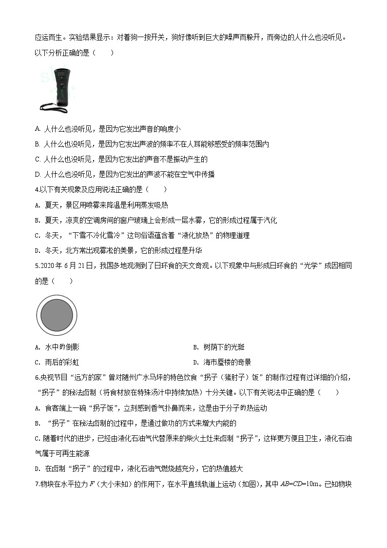初中物理中考复习 精品解析:2020年湖北省随州市中考物理试题(原卷版)第2页