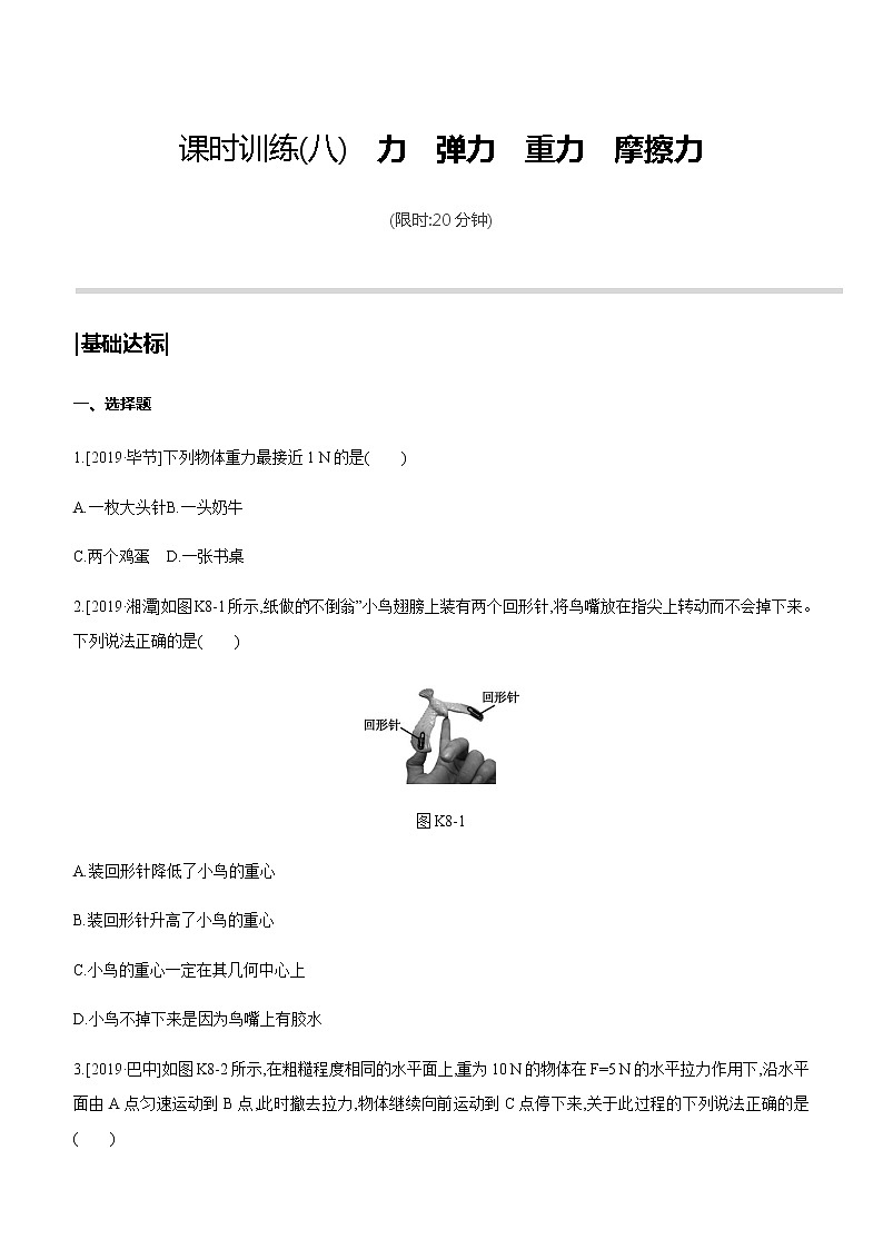 初中物理中考复习 课时训练08 力 弹力 重力 摩擦力01