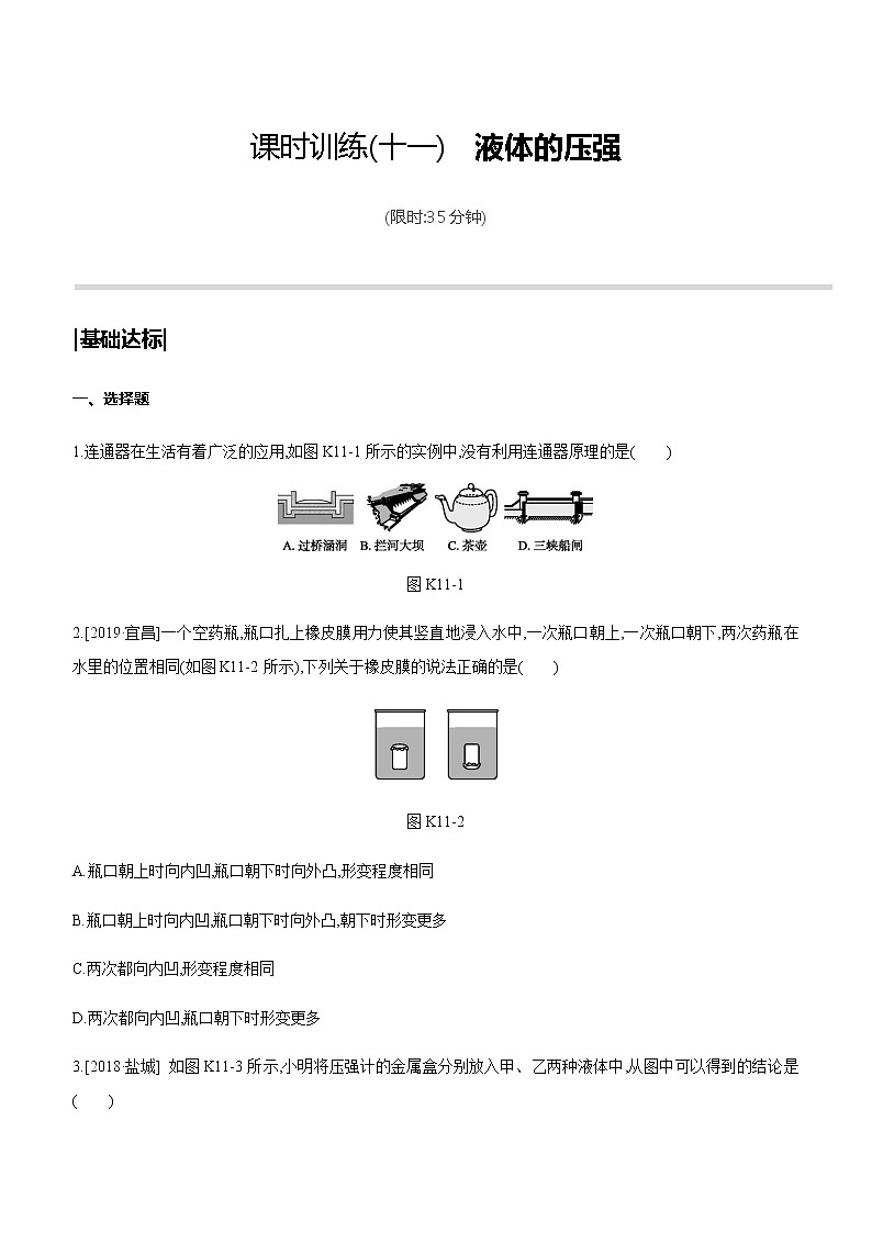 初中物理中考复习 课时训练11 液体的压强第1页