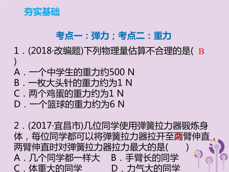 初中物理中考复习 中考物理解读总复习第一轮第二部分物质运动和相互作用第8章弹力重力和摩擦力课件07