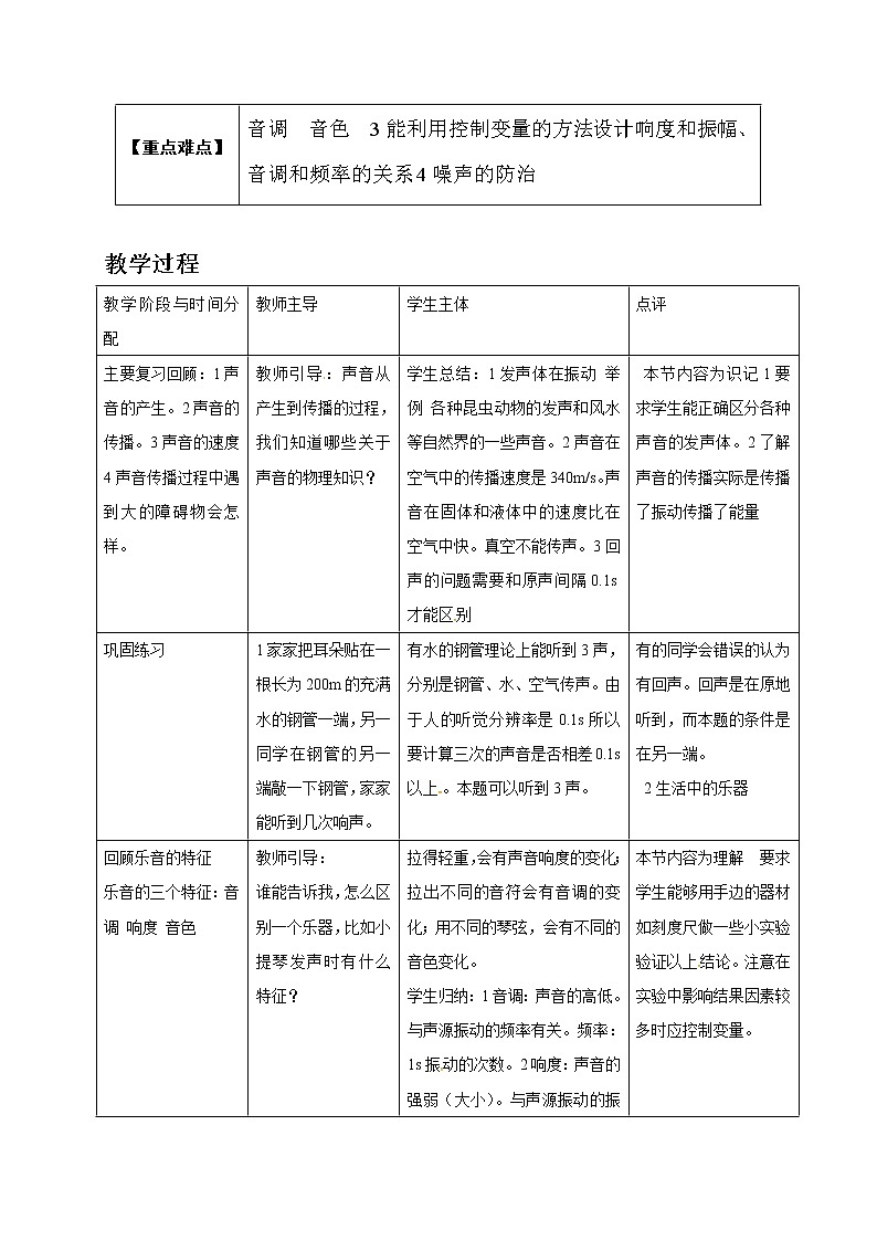 初中物理中考复习 中考物理第一轮复习教案 第二章 声现象第3页