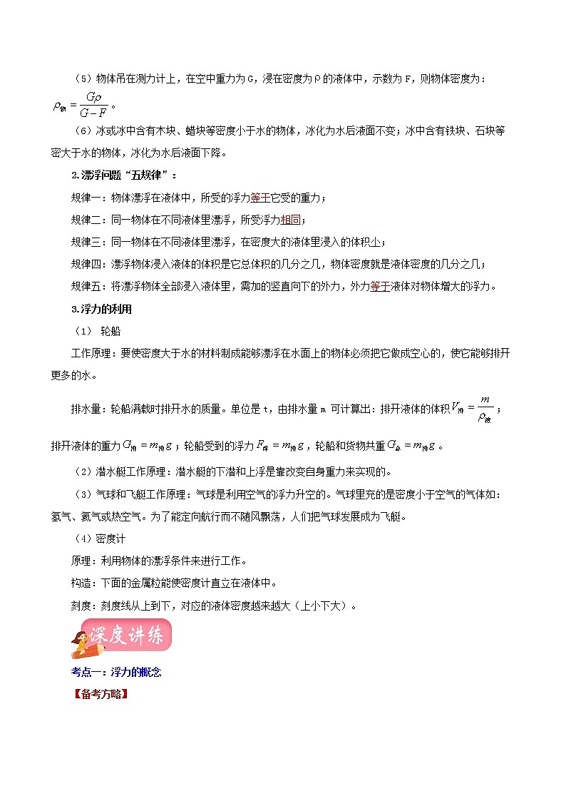 初中物理中考复习 专题12 浮力(讲练)(解析版)-2022年中考一轮复习讲练测第3页