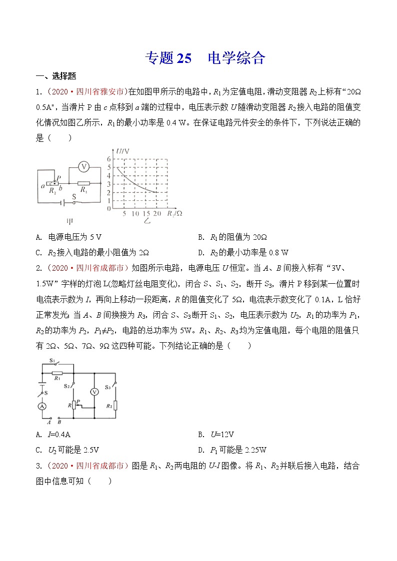 初中物理中考复习 专题24 电学综合(原卷版)第1页