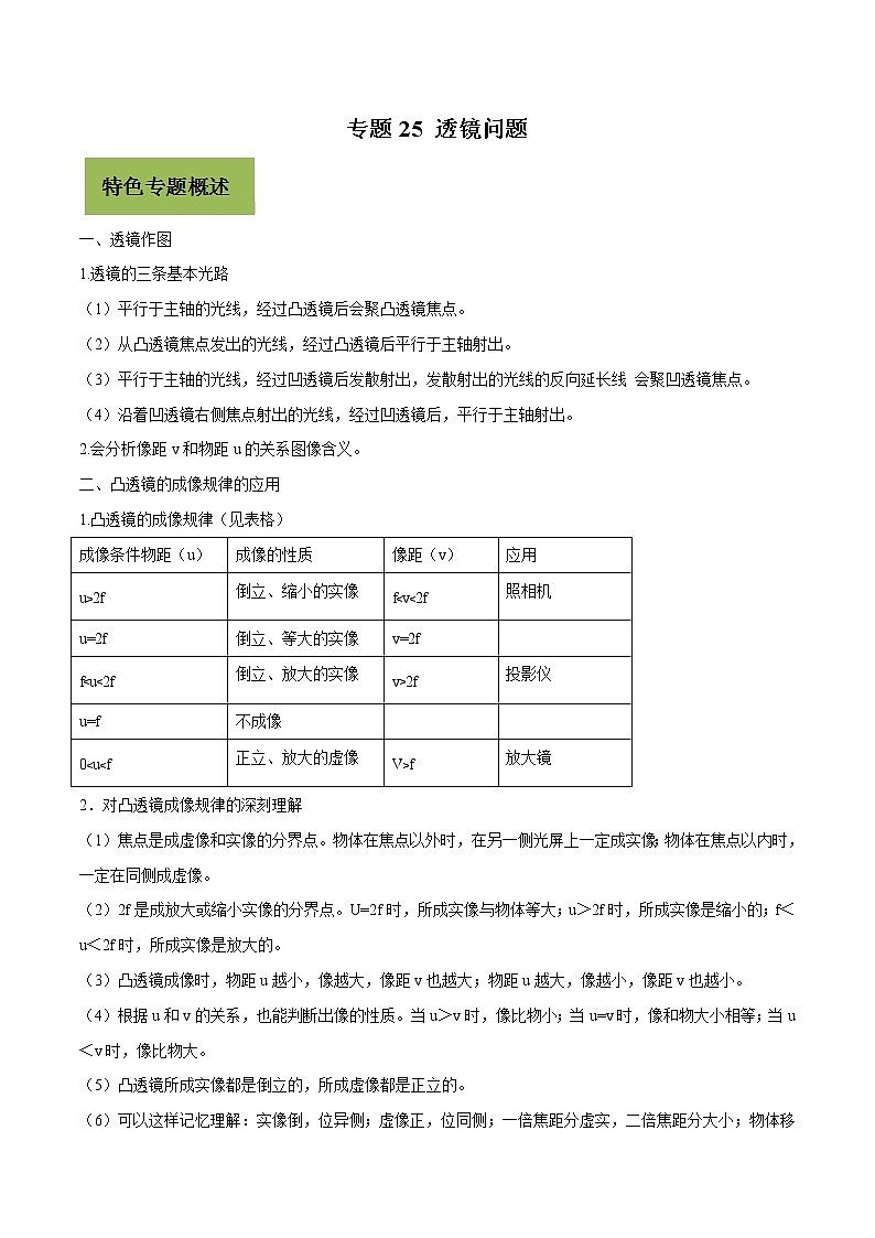 初中物理中考復(fù)習(xí) 專題25 透鏡問(wèn)題（解析版）第1頁(yè)