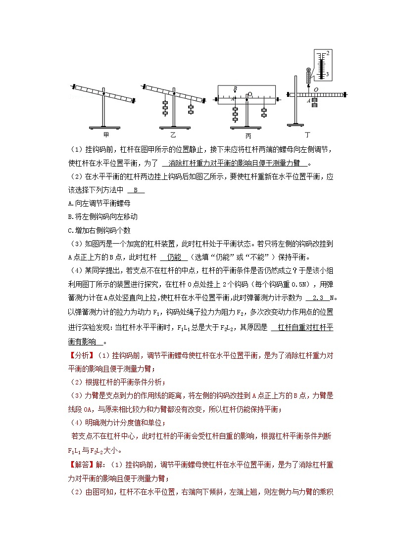 专题11 简单的机械和功- 中考物理实验与探究专题训练(全国通用)02
