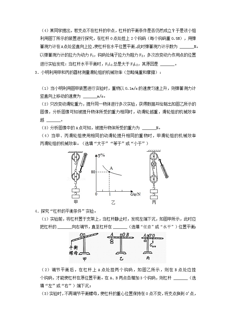 专题11 简单的机械和功- 中考物理实验与探究专题训练(全国通用)02