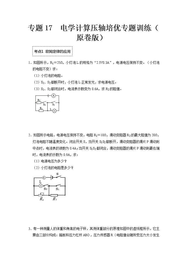 专题17 电学计算压轴培优专题训练- 2022-2023 九年级全一册物理《压轴挑战》培优专题训练(人教版)01