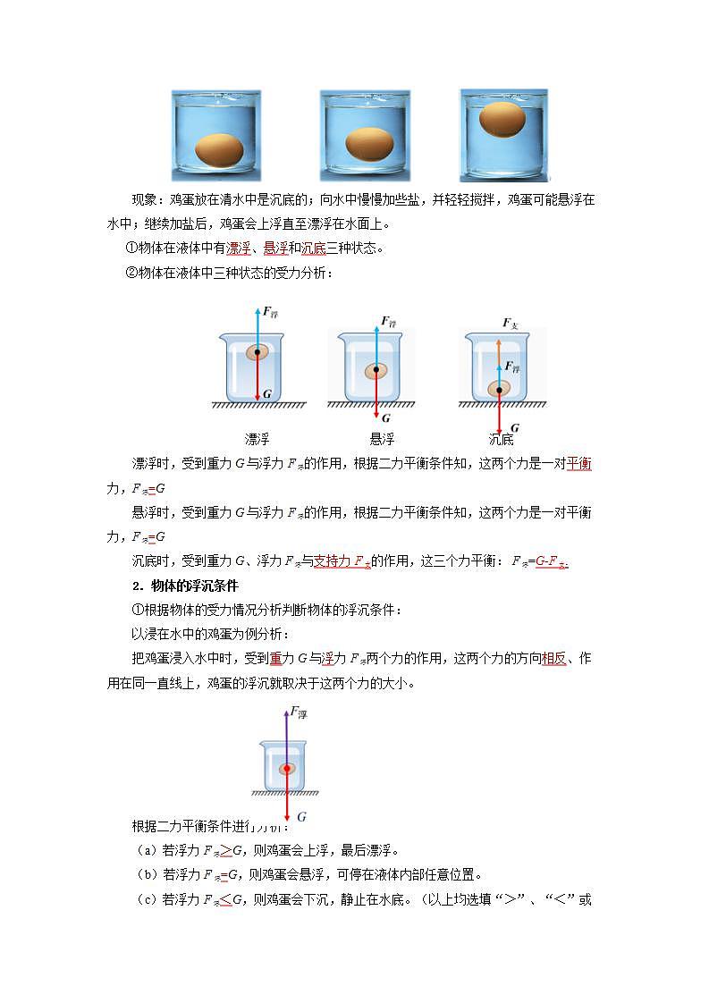 10.3 物体的浮沉条件及应用(导学案)【教师版】第2页