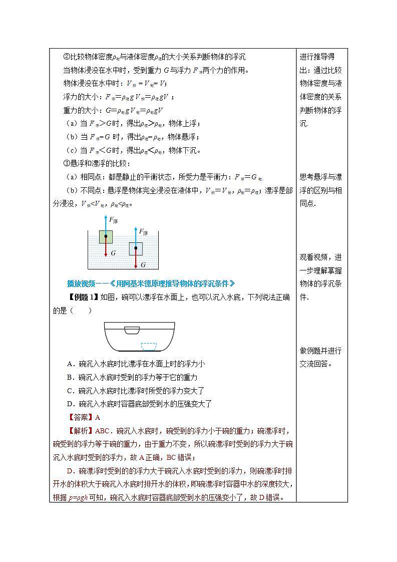 10.3 物体的浮沉条件及应用(教学设计) 第3页